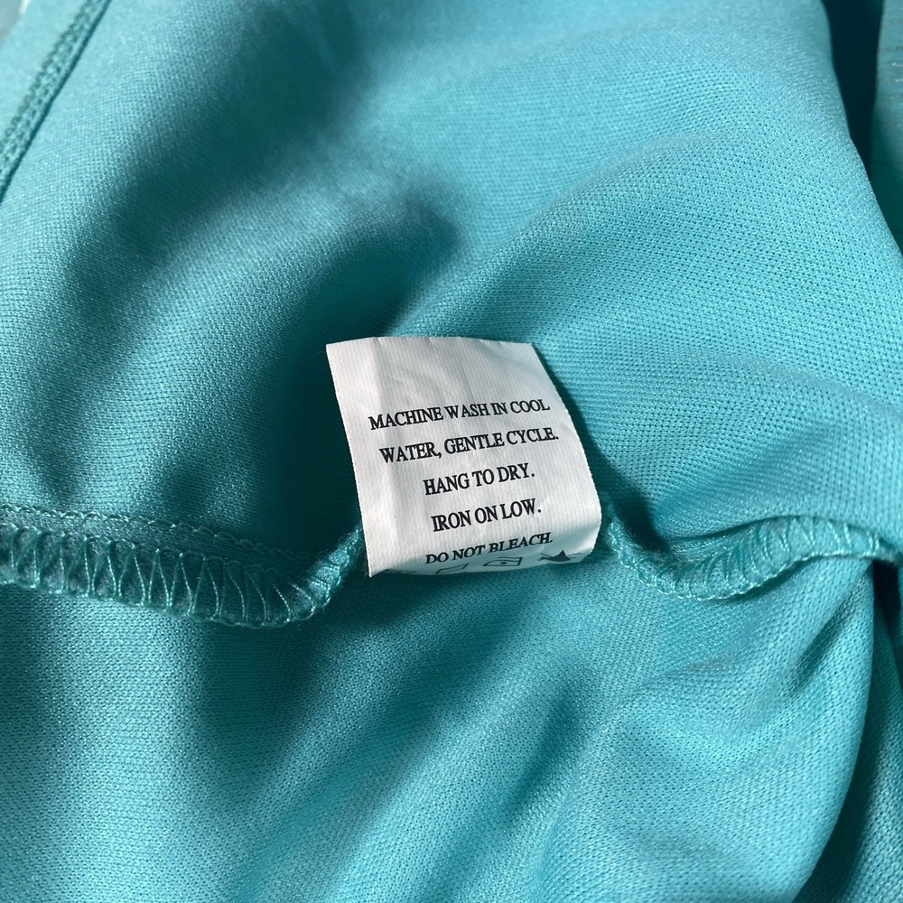 Dressbarn Blouse Woman 3X Teal Metallic Stripe Flutter Sleeve Side Drape Top - Picture 7 of 8